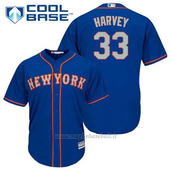 Maglia Baseball Uomo New York Mets Matt Harvey 33 Blu Alterner Cool Base